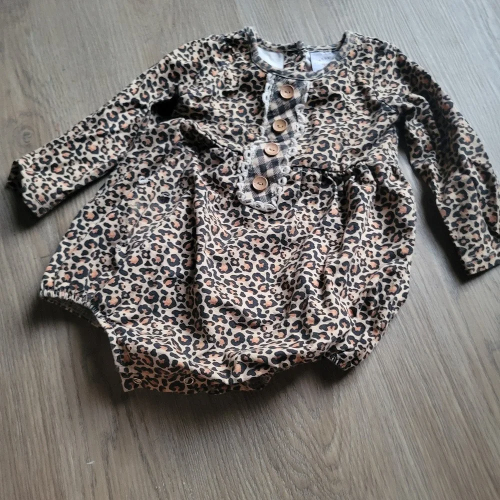 Swoon Baby Romper Girls 18-24M Brown Leopard Print Long Sleeve Bubble SBF2315